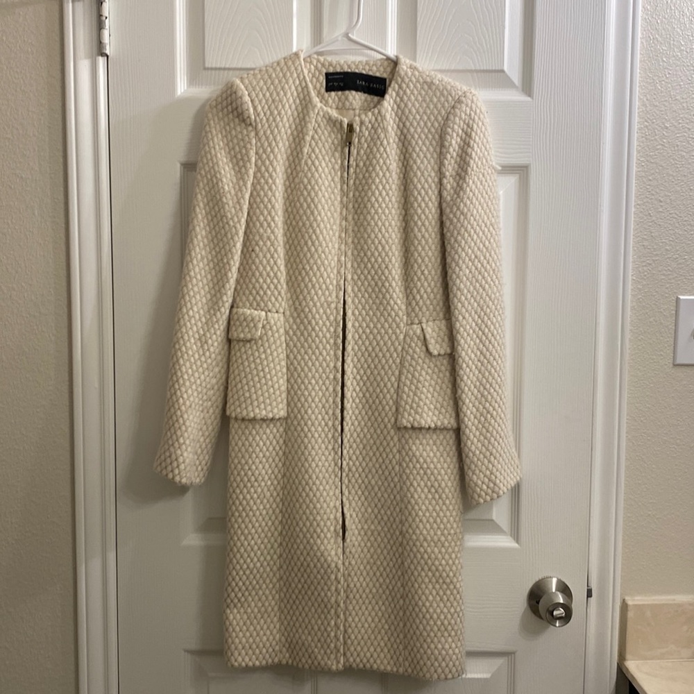 Zara Cream Textured Pea Coat